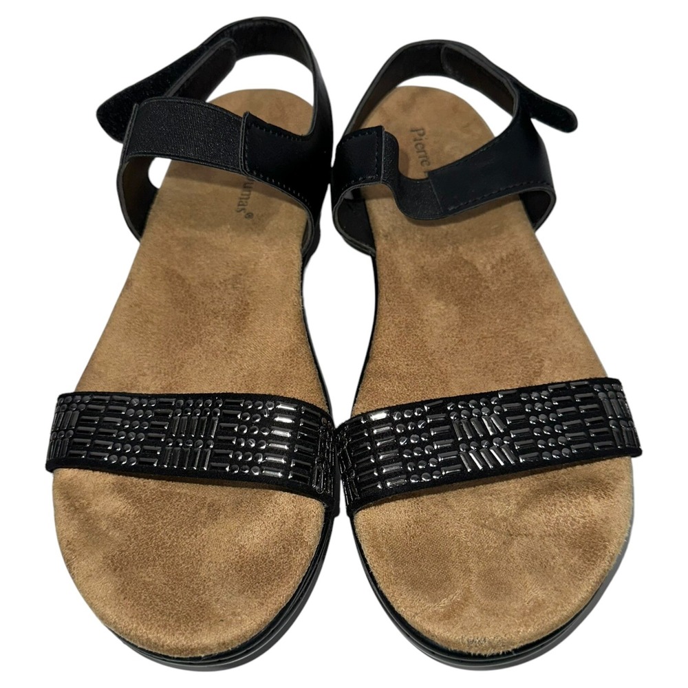 Pierre Dumas Black Strappy Slip On/Hook Loop Sandals Shoes Wms 8.5US